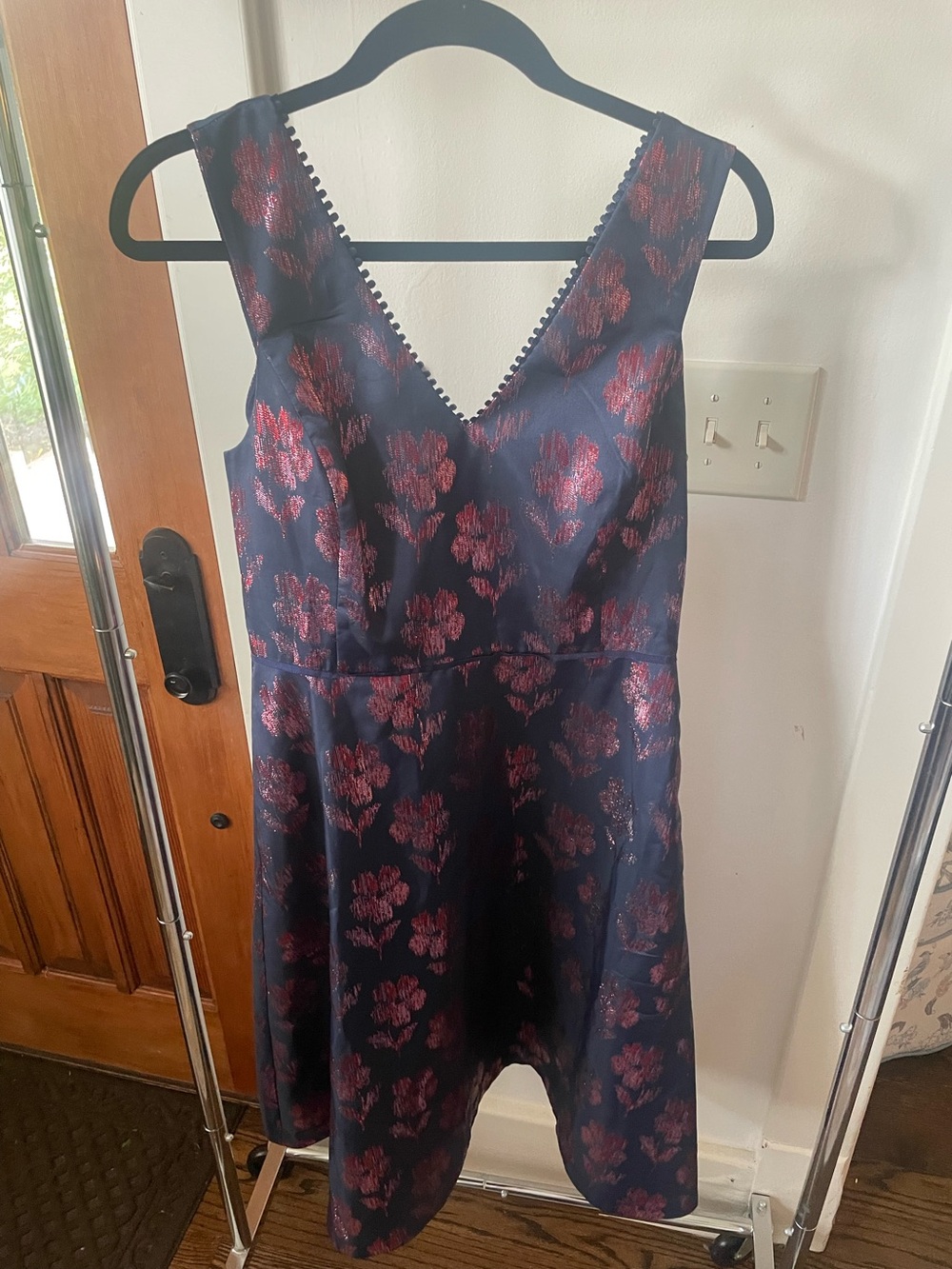 Draper James Navy Dress with Metallic Rose Floral Jacquard